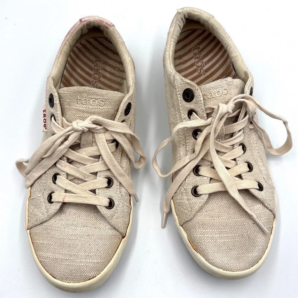 Taos Star Canvas Sneakers Womens 8.5 Oatmeal Beige Low Top Lace Up‎ STA-12844
